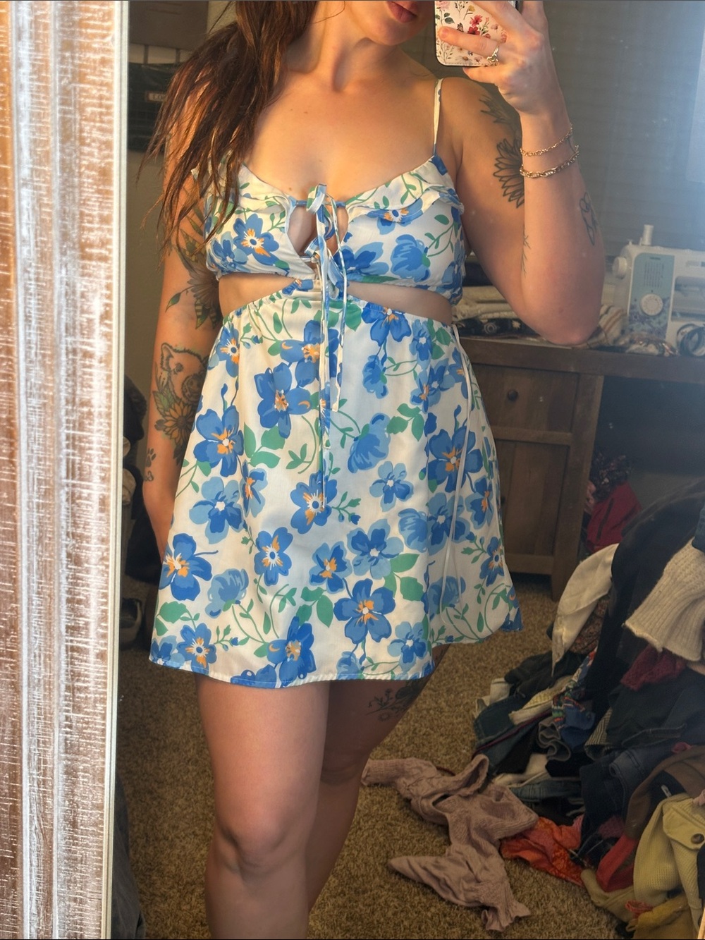 Princes Polly Blue Floral Tie-Front Mini Dress